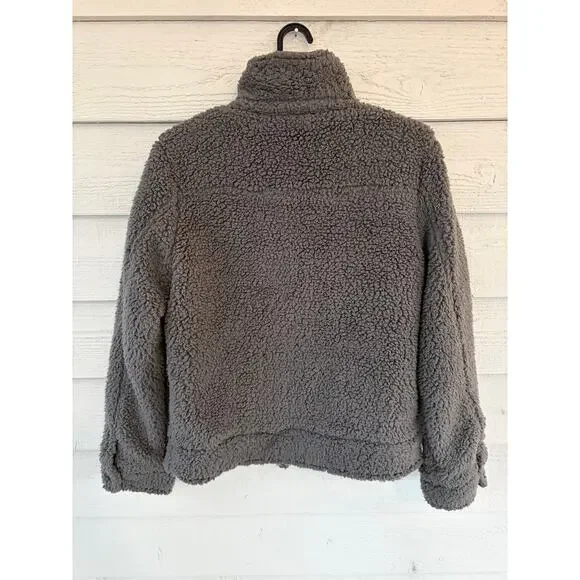 Polagram Sherpa Jacket Medium Taupe Faux Fur Button Front Teddy Coat - Picture 7 of 7